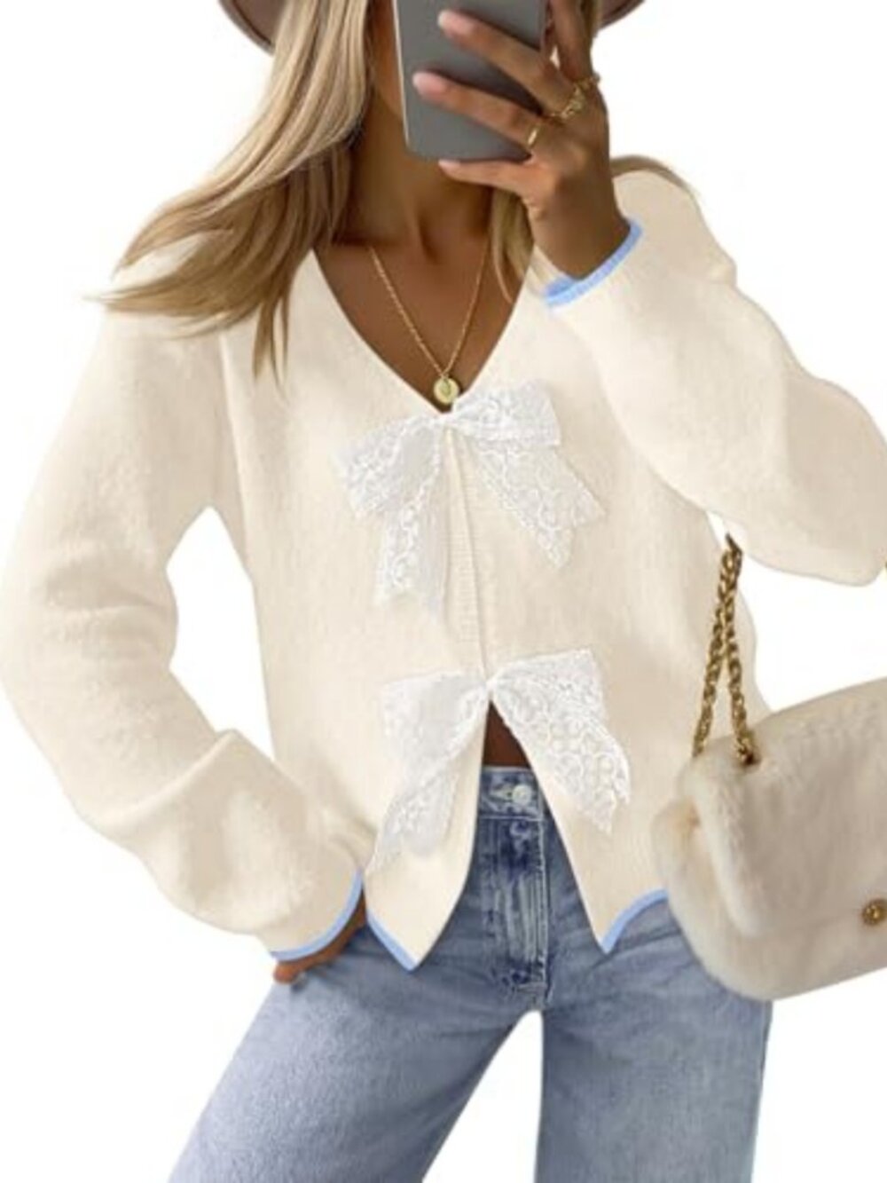 Womens Tie Front Bow Chunky Knit Long Sleeve Cardigan Sweater